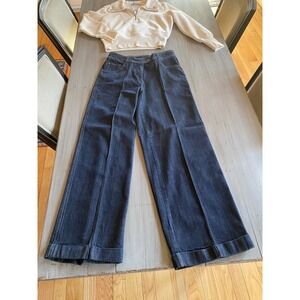 Motto Wide Leg Denim Jeans Dark Wash High Rise Pleated Cuffed Womens Size 12